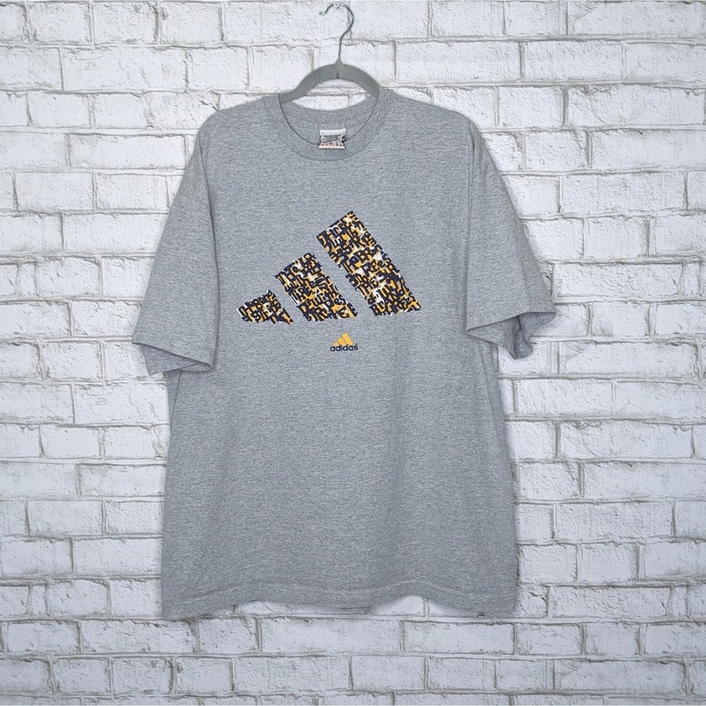 Vtg Adidas XL Three Stripes Gray T-shirt Vintage